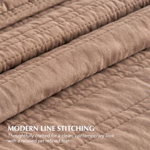 EVERGRACEHOME 100% Cotton Modern Lines Quilt Set Queen Size, Rose Dust | Pre-Washed Soft Cotton, Striped Coverlet Bedspread, 3 Piece Lightweight Bedding Set for All Season, with 2 Pillow Shams - color: Rose Dust, size: Full/Queen (92" X 92")