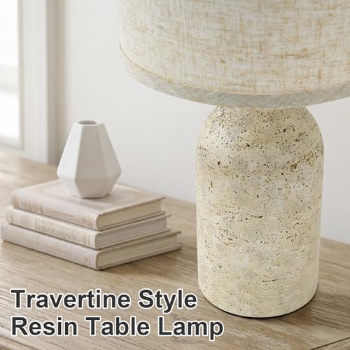 Table Lamps Set of 2, Stone-Like Resin Bedside Lamps for Living Room Bedroom, 18" Modern End Table Desk Lamp for Nightstand, Entryway, Home Office - color: Beige, size: 18"