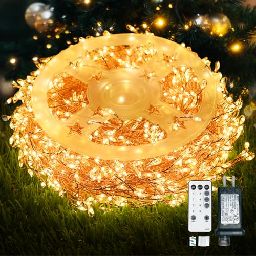 Dailyart 1000 Led Warm String Fairy Lights Plug in with Remote and Timer | 75Ft Fairy Lights Waterproof Small Twinkle Light 8 Modes Super Long Firefly Lights for Bedroom Christmas Tree,Gold Wire - color: Gold, size: 1000 LED