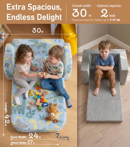 little dove 2-in-1 Kids Couch, Kid Sofa that Fold Out, Glow in the Dark Kid Chair, Extra Wide Kids Sofa, Comfy Kids Chair, Convertible Couch, Gifts for Girls & Boys, Dinosaur - color: Dinosaur