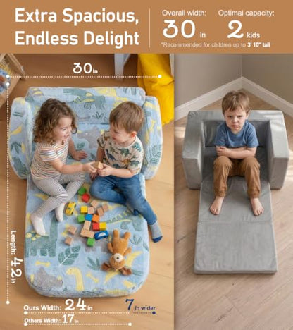 little dove 2-in-1 Kids Couch, Kid Sofa that Fold Out, Glow in the Dark Kid Chair, Extra Wide Kids Sofa, Comfy Kids Chair, Convertible Couch, Gifts for Girls & Boys, Dinosaur - color: Dinosaur