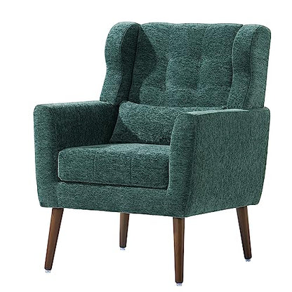 Modern Accent Chair, Upholstered Armchair with Pillow, Fabric Single Sofa Chair with Lounge Seat and Wood Legs Accent Chair for Living Room Bedroom Small Spaces (Blackish Green) - color: Blackish Green, size: Set of 1