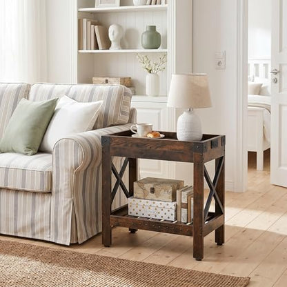 Narrow End Table with Charging Station, Rustic Brown Side Table with 2 USB Ports & Power Outlets, Slim Industrial Nightstand for Small Spaces, Living Room Sofa & Bedroom - color: Rustic Brown, style: With Outlets