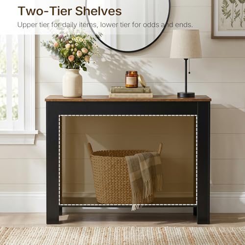 Farmhouse Console Table, 39.4'' Small Narrow Entryway Table, Wood Couch Table Behind Sofa with Storage Shelf, Slim Farmhouse Hallway Table for Hallway, Foyer, Black and Rustic Brown CT34BR - color: Black + Rustic Brown