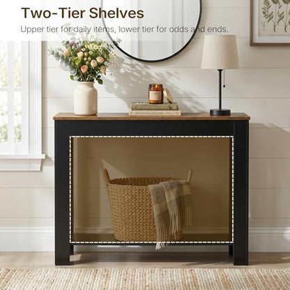 Farmhouse Console Table, 39.4'' Small Narrow Entryway Table, Wood Couch Table Behind Sofa with Storage Shelf, Slim Farmhouse Hallway Table for Hallway, Foyer, Black and Rustic Brown CT34BR - color: Black + Rustic Brown