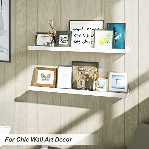 Love-KANKEI 36" Long White Floating Shelves with Lip,Solid Wood,Set of 2 | Protective Ledge,Easy to Install,18 Lbs/shelf,For Bedroom Living Room Bathroom Kitchen Office,Nursery Display,Wall Decor - color: White, size: 36inch