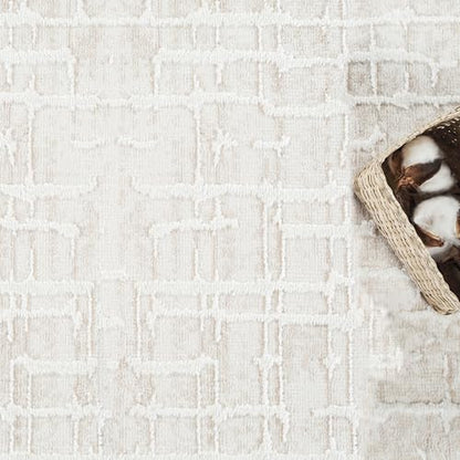 Abani Beige Area Rug - 2'6" x 6' Area Rugs for Bedroom - Vera Collection Geometric Grid Pattern - Non-Shedding, Easy to Clean Durable Rugs for Living Room, Bedroom or Office, Pet & Child Friendly - size: 2'6" x 6' (Rectangular)