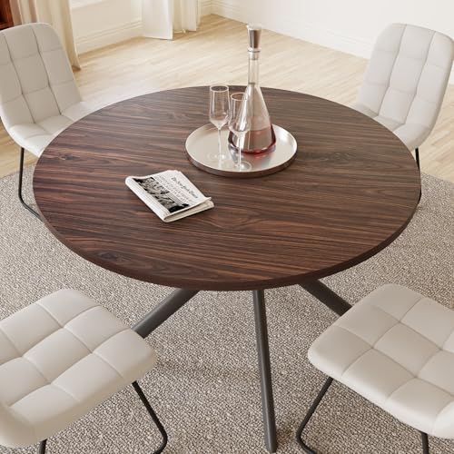 HIPIHOM 45.3 Inch Round Dining Table Set for 4, Mid Century Modern Small Coffee Set for Dining Room Kitchen Apartment (Dark Walnut Table + 4 U-Shaped White Chairs) - color: Walnut Table+4 U-shaped White Chairs