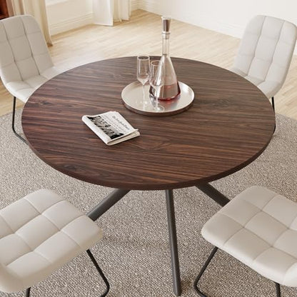 HIPIHOM 45.3 Inch Round Dining Table Set for 4, Mid Century Modern Small Coffee Set for Dining Room Kitchen Apartment (Dark Walnut Table + 4 U-Shaped White Chairs) - color: Walnut Table+4 U-shaped White Chairs