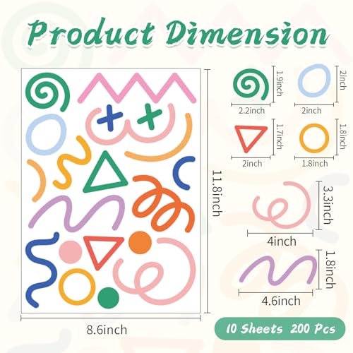 AOWDIAO 200 Pcs Geometric Wall Decals - Peel and Stick, Waterproof Vinly Colorful Wall Stickers for Kids Room, Playroom and Nursery - style: Geometric Lines