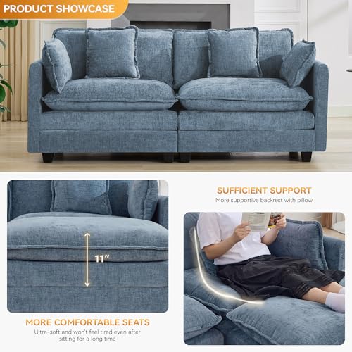 76" Cloud Loveseat Sofa, Modular Sectional Couch with Deep Seats and Double-Layer Thick Cushions, Chenille Upholstered 2-Seat Sofa for Living Room Apartment, Blue - color: Blue, size: 76'' Loveseat