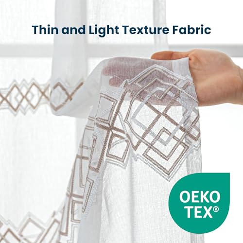 SLEEP ZONE Sheer Curtains for Living Room and Bedroom, Embroidered Sheer Curtains White Sheer Curtain 42 × 63 inch Length of 2 Panels, Off-White Lattice - color: White Lattice, size: 42"W×63"L