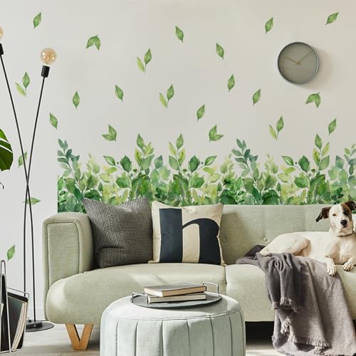 3 Pieces Green Leaves Wall Decals Vinyl Green Vines Wall Stickers Removable Art Murals Peel and Stick Leaves Decor for Girls Bedroom Living Room Nursery - style: Leaves