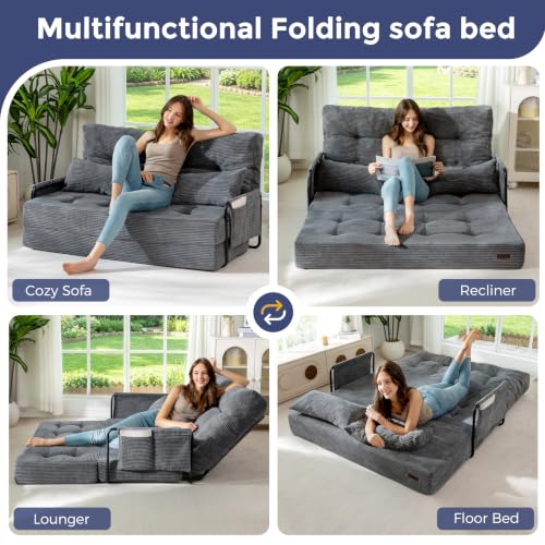 MAXYOYO Adjustable Folding Sofa Bed Couch with 2 Pillows, Dark Grey | Multi-Functional Bean Bag Bed, 5-Position Foldable Lazy Floor Sofa Bed with Armrest, Versatile Floor Seating for Reading - color: Dark Grey
