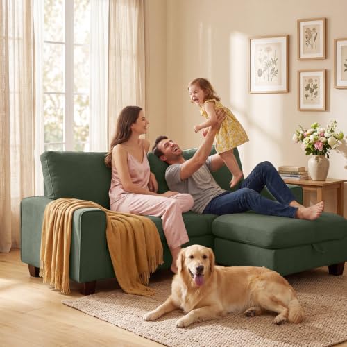 DOPEDIO 88.58" L-Shaped Sectional Couch with Storage Ottoman, Green | L-shaped sectional sofa with storage ottoman, chenille fabric, washable covers, pocket spring cushions, easy assembly - size: 88.58 inch-L, style: Green Chenille