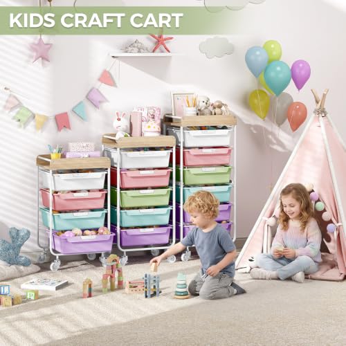 SYKIARIOL Rolling Utility Storage Cart,4 Labeled Ice Cream Colored Drawers | Art Craft Sewing Study Organizer Cart with Wooden Tabletop,for Crafters,Artists,Sewing enthusiast,Kids,Teachers,Students - color: Ice Cream, size: 4-Drawer
