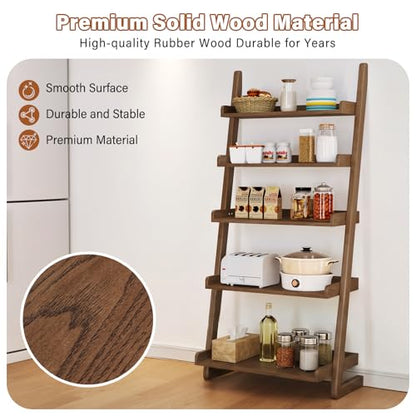 CozyDH Wooden Ladder Shelf, Walnut Bookshelf 5-Tier for Saving Space,Ladder Bookshelf Storage for Living Room, Bedroom, Home Office,23.6''Dx15.7''Wx55.1''H - color: Walnut