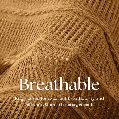 Boho Knitted Chenille Blanket with Tassels - Lightweight & Soft All-Season Throw - 3D Classic Pattern for Living Room Bedroom Couch, Amber Brown, Queen 90"x90" - color: Amber Brown, size: Queen