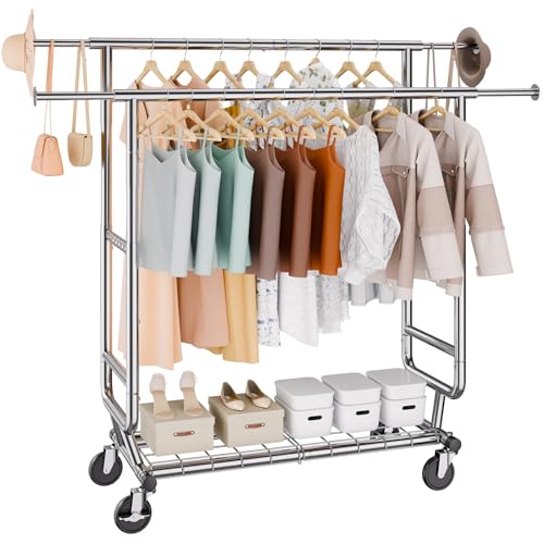 VEVOR Clothes Rack, Rolling Clothing Garment Rack, Extendable Carbon Steel Clothing Racks with Wheels for Bedroom, Laundry, Living Room - style: 2Rod,21.5"D x 75.4"W x 73.5"H