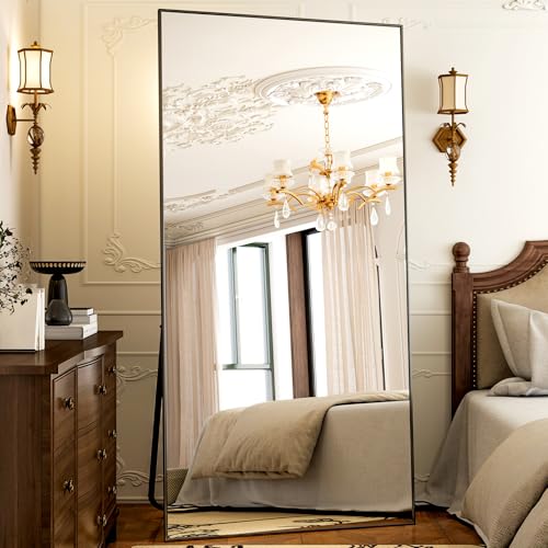 77" x 38" Oversized Full Length Mirror, Large Floor Mirror | Full Body Standing Mirror Aluminum Alloy Frame, Dressing Mirror for Bedroom, Living Room, Wall Mounted or Leaning Black - color: Black, size: 77"L x 38"W
