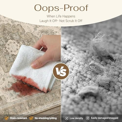2x6 Washable Runner Rug Brown Non Slip Distressed Carpet | Low Pile,Lightweight,Stain Resistant,Durable,Hallway,Kitchen,Bathroom,Front Door,Beside Bed - color: B Brown, size: 2' x 6' (Runner)