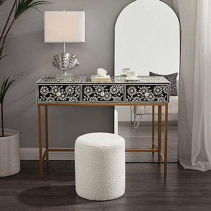 Modern Round Ottoman with Soft Padded Seat, Multifunctional Vanity Stool for Makeup, Upholstered Footrest Stool Ottoman Foot Stool for Living Room, Bedroom - color: White