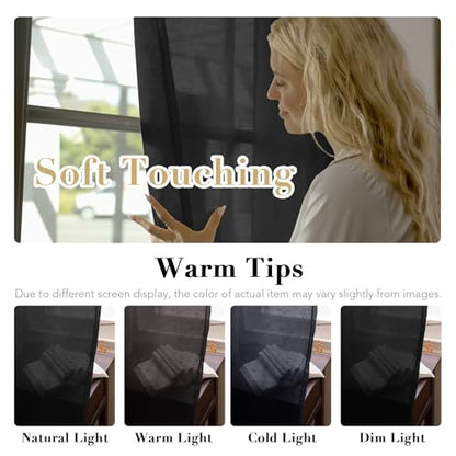 H.VERSAILTEX Linen Curtains Natural Blended Curtain Panels for Living Room/Light Reducing Linen Semi Sheer Curtains 54 inch Length 2 Panels Set Nickel Grommet Window Panels, 52" x 54", Black - color: Black, size: 52"W x 54"L (Pack of 2)