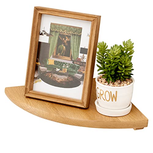 Oak Corner Shelf 14 inches Natural Wood Floating Corner Shelves Round End Wall Mounted Display Shelf Corner Plant Stand for Bathroom Kitchen Bedroom Livingroom Floating Shelves - size: 14 inches