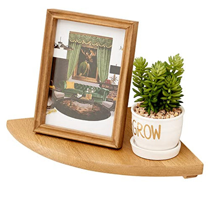 Oak Corner Shelf 14 inches Natural Wood Floating Corner Shelves Round End Wall Mounted Display Shelf Corner Plant Stand for Bathroom Kitchen Bedroom Livingroom Floating Shelves - size: 14 inches