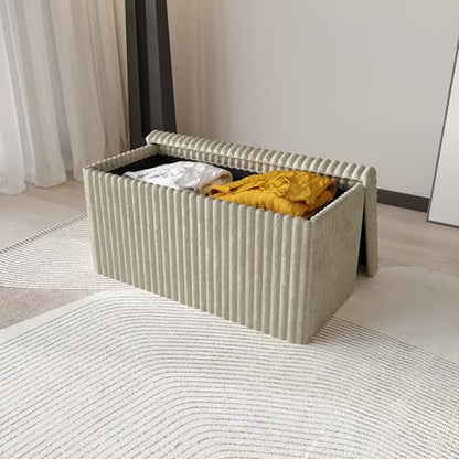 HOME DESIGN Florence 30" Upholstered Folding Storage Bench, Tufted Top, Space-Saving Storage, Light Beige Upholstery - color: Light Beige