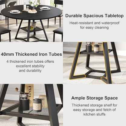 knoworld 51'' Round Dining Table, Kitchen Tables Dining Room Circle Dinner Table with Pedestal Metal Frame, Space Saving Wood Industrial Kitchen & Dining Room Tables, Black 51In - color: Black, size: 51In