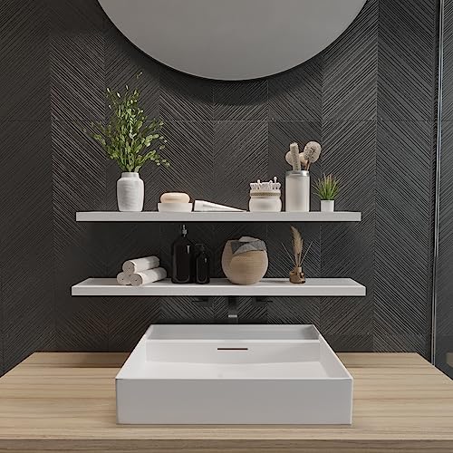 SAUMONIERES Floating Wall Shelves for Bedroom Bathroom Wall Mounted Solid Wood 36 Inches Long Shelf Set of 2, White Floating Shelves - color: White, size: 36 Inch-2 shelves