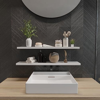 SAUMONIERES Floating Wall Shelves for Bedroom Bathroom Wall Mounted Solid Wood 36 Inches Long Shelf Set of 2, White Floating Shelves - color: White, size: 36 Inch-2 shelves