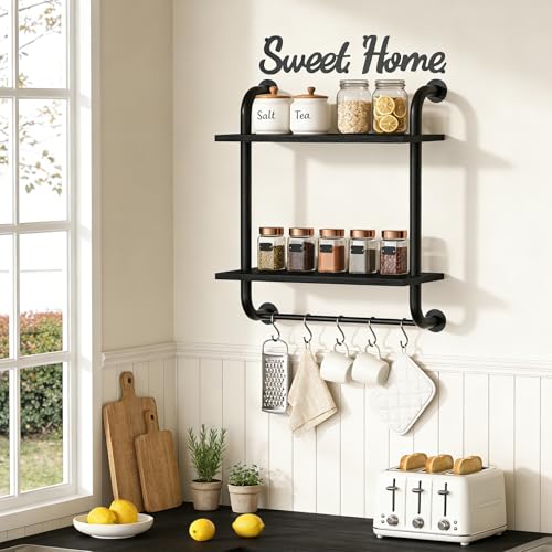 3 Tier Wall Shelves Over Toilet Rustic Industrial Floating Shelf - color: Black, size: 2 tier