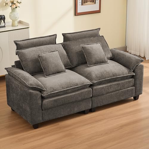 72'' Cloud Modern Loveseat Couch with Detachable Headrest, Modular Sectional Sofa Couch Deep Love Seat, Oversized 2 Seater Chenille Comfy Sofa with Armrests for Living Room, Brown - color: Brown, size: Loveseat