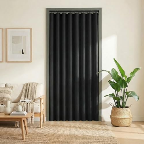 hoeflife Blackout Curtains for Bedroom Room Darkening Curtains for Living Room Ceiling Door Curtain（Black Drape 1 Panel,W52 x L96 - color: Black, size: 52"W x 96"L (Pack of 1)