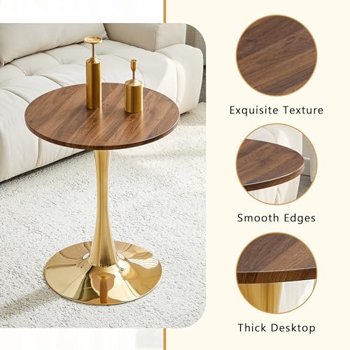 23.6" Round Dining Table, Mid-Century Modern Tulip Table with Thickened Tabletop & Metal Pedestal, Circle Bistro Table for Kitchen, Small Places, Apartments, Cafe - color: Walnut Gold, size: 23.6" dining table