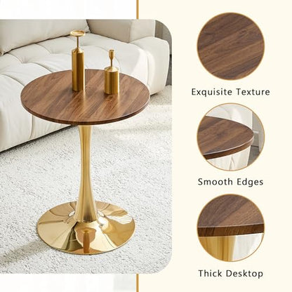 23.6" Round Dining Table, Mid-Century Modern Tulip Table with Thickened Tabletop & Metal Pedestal, Circle Bistro Table for Kitchen, Small Places, Apartments, Cafe - color: Walnut Gold, size: 23.6" dining table