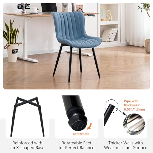 YOUNUOKE Dining Chairs Set of 2 Mid-Century Modern Kitchen Chairs Blue | Faux leather upholstered with Back, fits dining living waiting room guest reception. Waterproof easy to clean assemble, 300lb - color: Blue