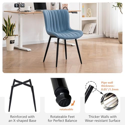 YOUNUOKE Dining Chairs Set of 2 Mid-Century Modern Kitchen Chairs Blue | Faux leather upholstered with Back, fits dining living waiting room guest reception. Waterproof easy to clean assemble, 300lb - color: Blue