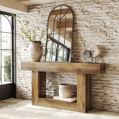 LITTLE TREE 63 Inches Long Console Table, 2-Tier Farmhouse Sofa Table Behind Couch, Large Narrow Entryway Table for Living Room, Wooden Hallway Foyer Table with Heavy Duty Base, Rustic Brown - color: Rustic Brown