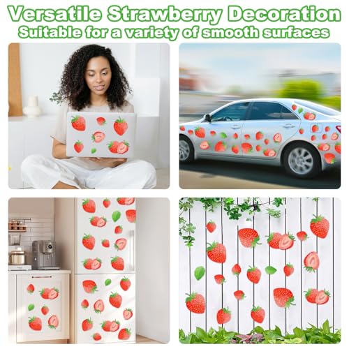 AOWDIAO 80 Pcs Strawberry Wall Decals – Peel and Stick for Bedroom, Kitchen, Bathroom & Nursery – Cute Strawberry Decor for Home & Party - style: Strawberry