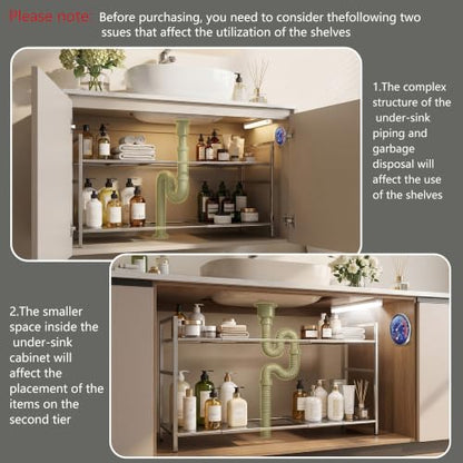 Under-Sink Organizer 2-Tier Expandable Cabinet Storage (10 panels) | LED Motion-Sensing Auxiliary Lighting Dial Thermometer Stainless Steel Telescopic & Adjustable Rust-Resistant - size: 10 panels