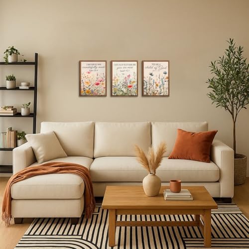 Wow NEW ART Christian Floral Bible Wall Art Set of 3,12x16in Wood Framed | Flower Canvas Wall Decor,Steadfast Love of Lord Religious Faith Prints for Prayer Room Living Room Bedroom Home Decoration - color: Colorful Bible, size: 16L" x 12W"