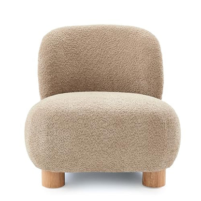 Christopher Knight Home Modern Low Profile Accent Chair for Living Room, Boucle Upholstered Armless Chair with Rubberwood Legs, Comfy Lounge Armchair, Plush Cloud-Like Seating for Bedroom, Light Brown - color: Light Brown