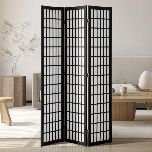 VEVOR Room Divider, 3 Panel Japanese Room Divider, Wood Folding Privacy Screen Indoor, Japanese Partition Dividers Portable Decoration Screens, for Room Separation Home Office Restaurant & Bedroom - color: Black, size: 3 Panel
