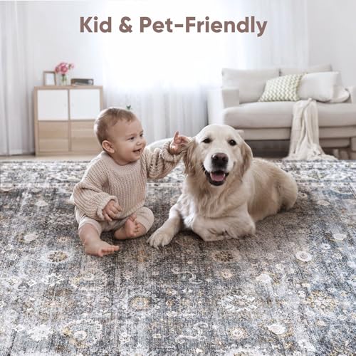 Rugcomf Washable Kitchen Runner 2'7"x12' - Long Hallway Runner Rug Non Slip, Boho Carpet for Hallways, Entryway, Hall, Bathroom - Grey - color: Grey, size: 2'7" x 12' (Rectangular)
