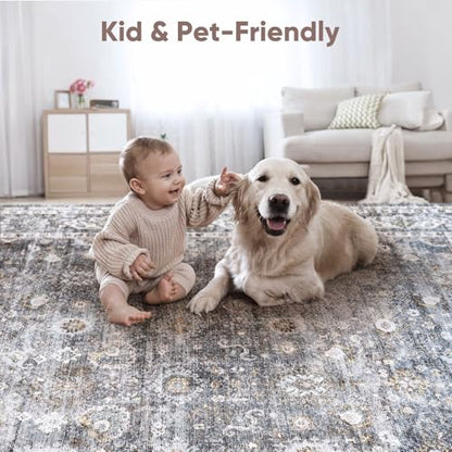 Rugcomf Washable Kitchen Runner 2'7"x12' - Long Hallway Runner Rug Non Slip, Boho Carpet for Hallways, Entryway, Hall, Bathroom - Grey - color: Grey, size: 2'7" x 12' (Rectangular)