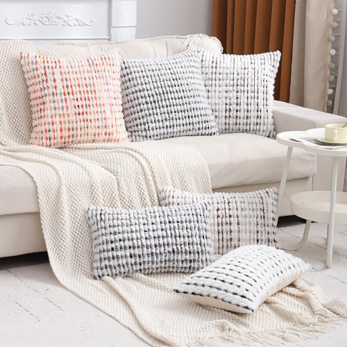 LUOYEHK Boho Throw Pillow Covers 22x22 Inch Set of 2 Chenille Tufted Pillowcase Farmhouse Neutral Cushion Covers for Couch Sofa Bed Living Room, Black Gray - color: Black Gray, size: 22" x 22" (Pack of 2)