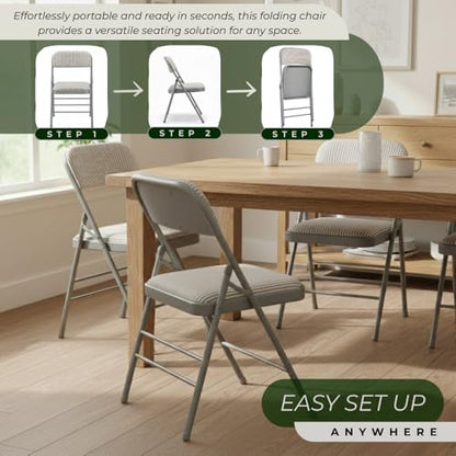 Pack of 4 (Fabric/Vinyl) Steel Frame Metal Foam Padded Folding Chairs (Black, Gray, White) - color: 4-pack - Fabric White